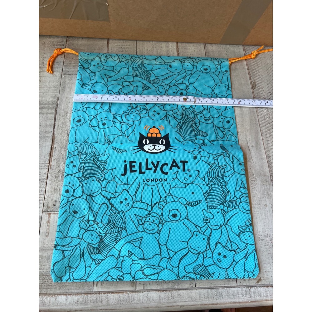 Jellycat London Turquoise Blue Drawstring Gift Bag Character Print 12.5x15.5